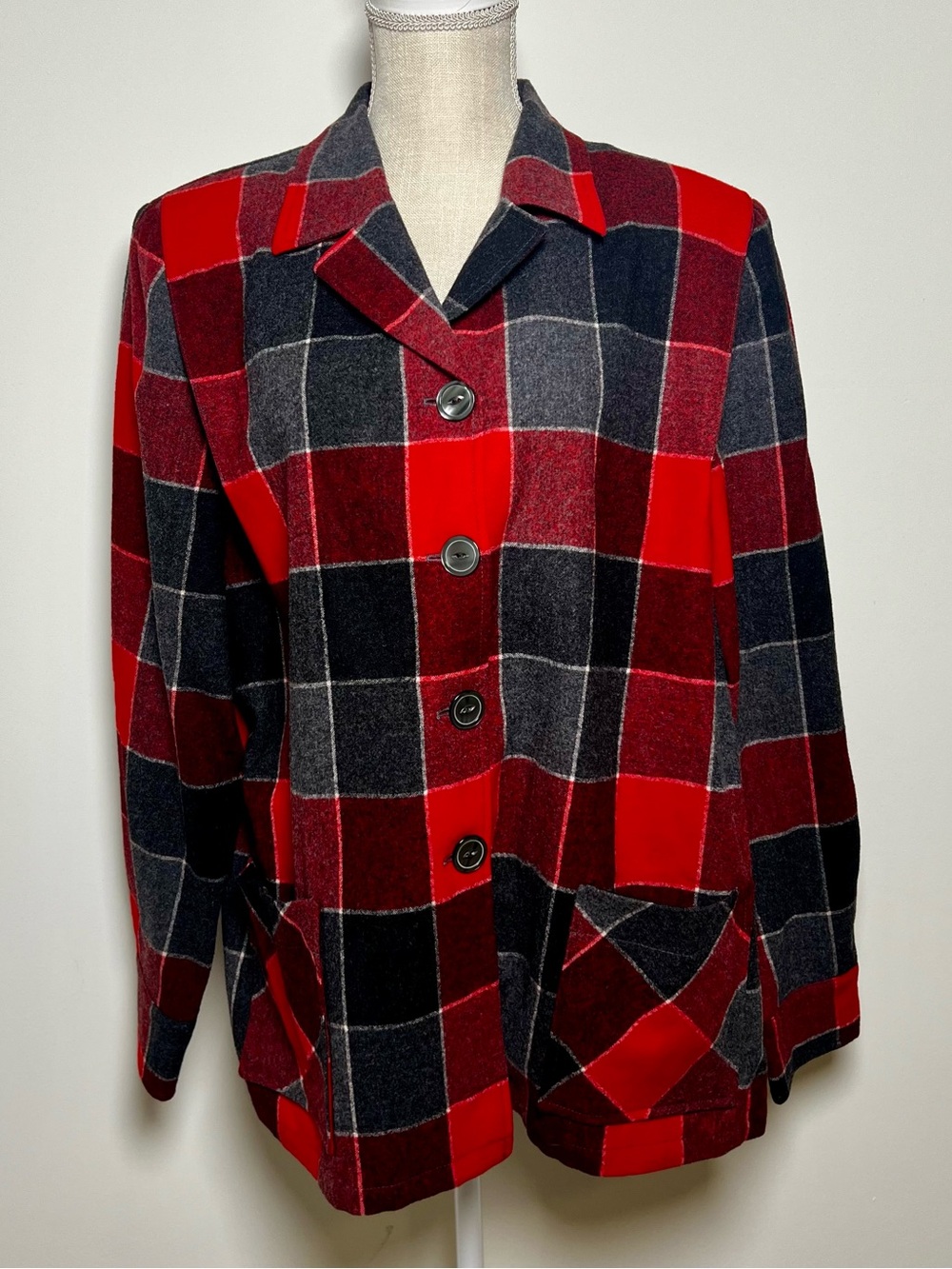Vintage Pendleton 49er Red and Black Plaid Wool Button-Up Jacket